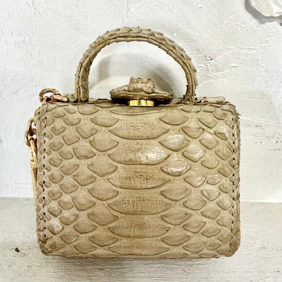 Ximena Kavalekas Python Leather Top Handle micro Purse Clutch Handbag Beige - Picture 1 of 9